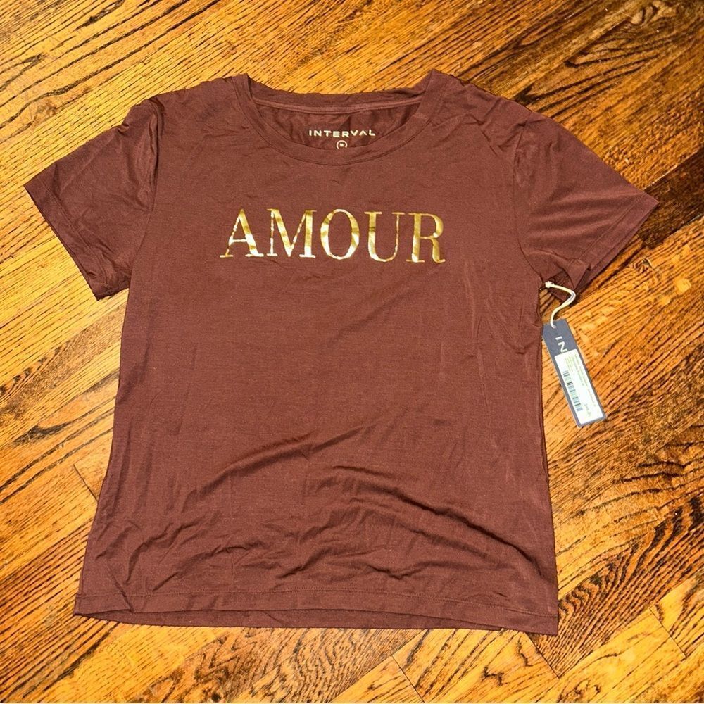 Women's Brown Tee with Gold 'Amour' Design